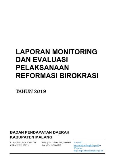 Laporan Monitoring Dan Evaluasi Pelaksanaan Reformasi Birokrasi