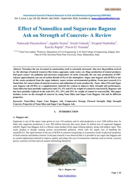 Effect Of Nanosilica And Sugarcane Bagasse Ash On Strength Of Concrete A Review Pdf