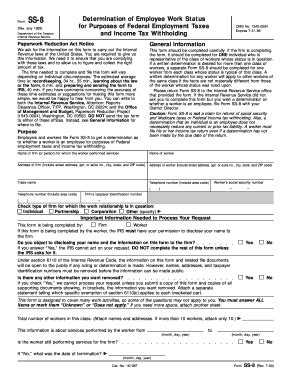 Fillable Online Form SS 8 Determination Of Worker Status For Purposes