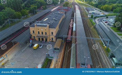 Railway Station Torun Glowny Dworzec Kolejowy Aerial View Poland Stock