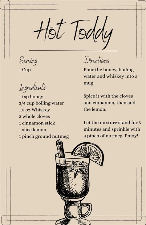 Hot Toddy Gift Basket Printable Recipe Card Printable Etsy UK