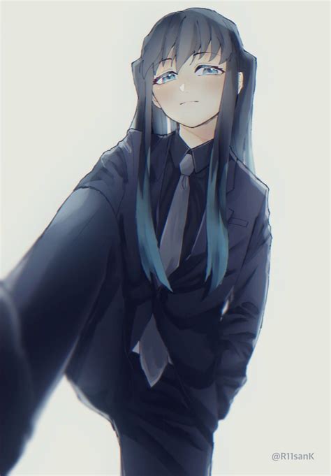 Demon Slayer Muichiro Tokito Wearing Black Dress With