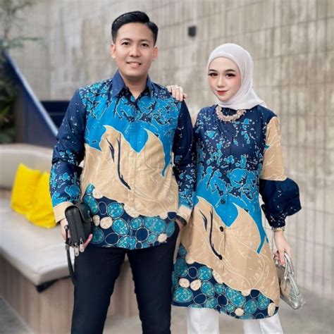 jual batik couplen pria  wanita bisa  pisah motif batu biru bagus