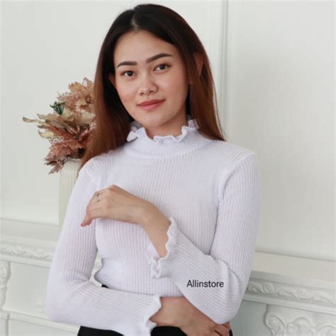 Jual Ais Turtleneck Neci Top Knit Baju Rajut Kriwil Wanita Atasan