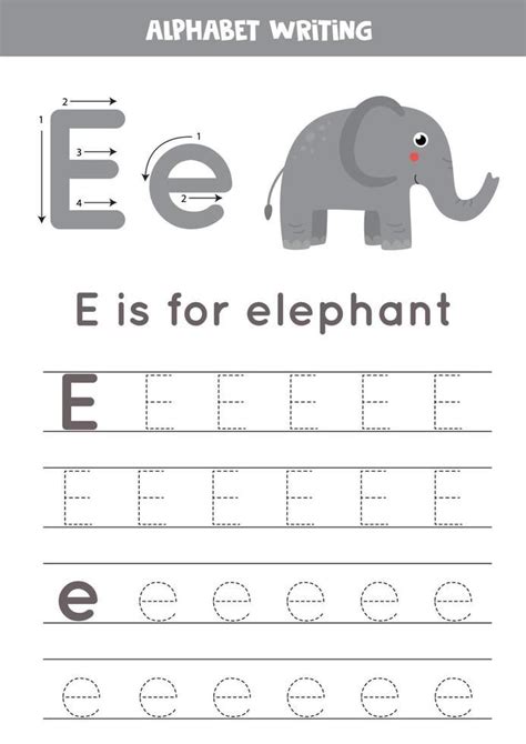 tracing english alphabet letter    elephant