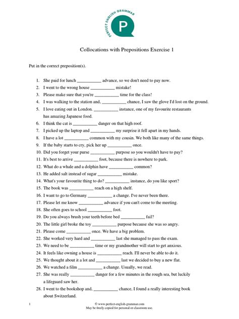 Preposition Collocations Exercise 1 Pdf