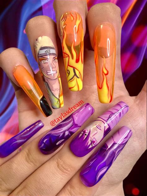 Naruto Inspired Press On Nail Art Glow In The Dark Hand Painted By Taylasdream Fake Nails