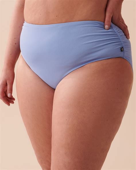 Textured Shirred High Waist Bikini Bottom Bright Pastel Blue La Vie En Rose