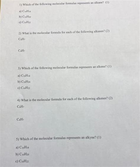 Solved 1) Which of the following molecular formulas | Chegg.com 