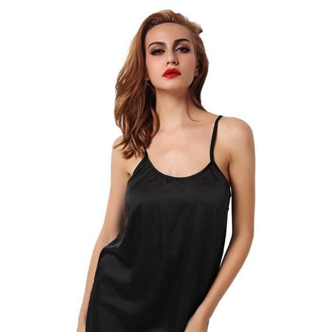 Lingerie Sexy En Satin Robe En Soie Pyjamas Pyjamas Glossy Slip Complet Nuisette Nuisette Noir M