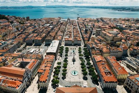 Premium Photo Aerial Drone View Of Baixa District In Lisbon Portugal