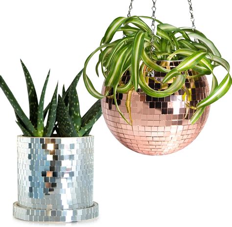 Scandinordica Disco Ball Planter 8 Rose Gold With Chain