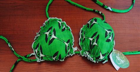Double Sided Bikini Triangle With Bird Pattern Original Multicolored
