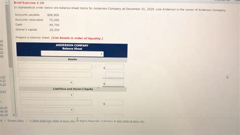 Solved Brief Exercise 1 10 In Alphabetical Order Below Are Chegg