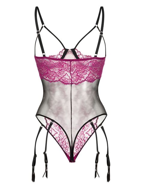 Fleur Du Mal Roxy Lace Peekaboo Garter Bodysuit Purple Farfetch