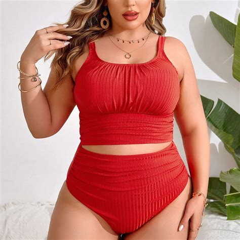HHH New Solid Color Plus Size Beach Bikini Swimsuit Plus Sized