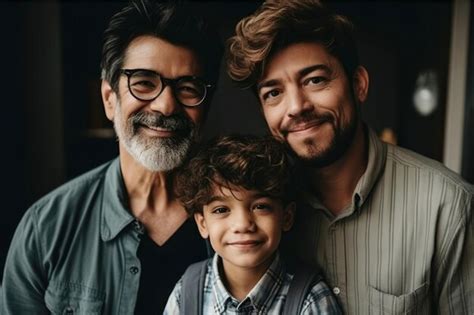 Familia Inclusiva Una Pareja Gay Y Su Adorable Hijo Generativo Ai Foto Premium