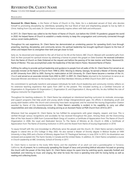 Professional Biography Examples Resume Professional Writers
