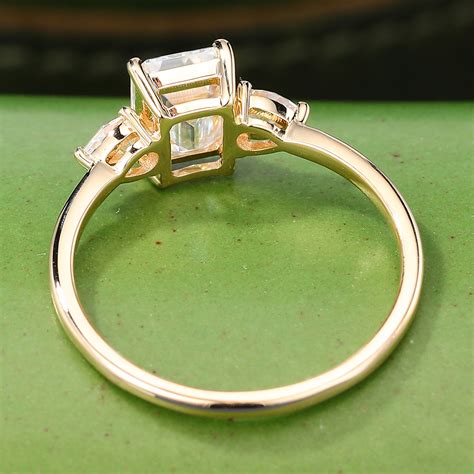 Solid 14k Gold Yellow 2 Carat Emerald Cut Moissanite Ring Wedding For