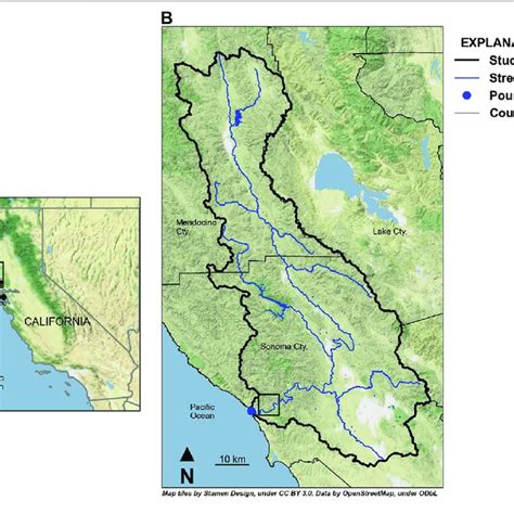 | Location of the Russian River watershed study area in northwestern ...