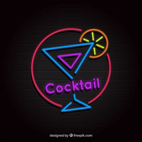 Free Vector Cocktail Bar Sign With Neon Light Style