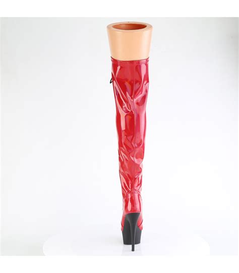 DELIGHT 3029 Plateau Overknee Stiefel Rot Lack Holografisch