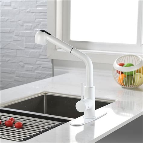 Wellfor Sink Faucets White 1 Handle Deck Mount Pull Out Handlelever Residential Kitchen Faucet