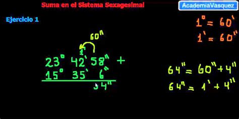 Suma en el Sistema Sexagesimal, Ejercicio 1 - YouTube