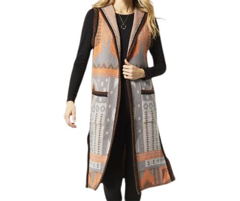 ELIA HOODED LONG VEST Brown Orange Red Bluff Round Up Mercantile