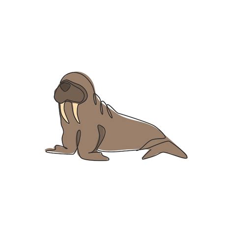 Premium Vector Single Continuous Line Drawing Of Cute Walrus For Icon