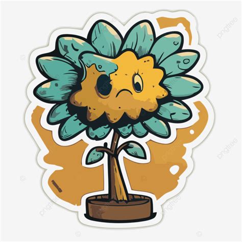 Sad Sunflower Sticker Vector Clipart Flower Blooming Flower Blooming