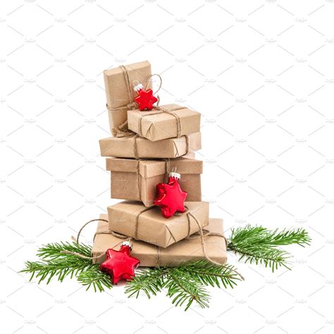 Wrapped gift boxes Christmas decor | Holiday Stock Photos ~ Creative Market