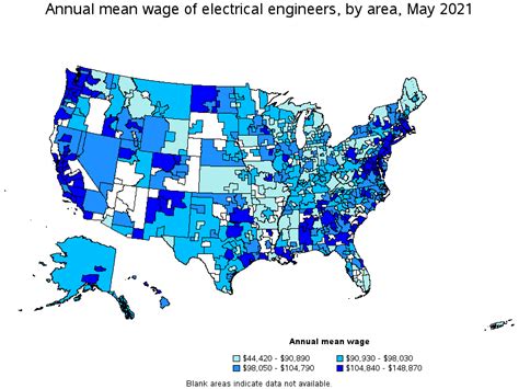 Map Of Annual Mean Wages Of Electrical Engineers By Area May