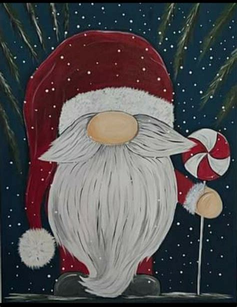 Santa Gnome Painting Christmas Paintings Christmas Tree Painting