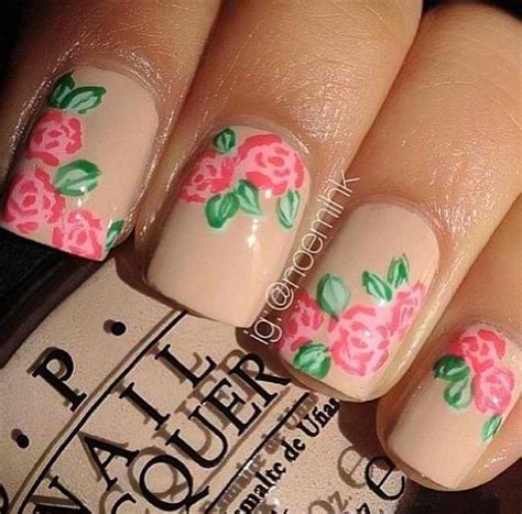 Nude With Floral Floral Nails Super Cute Nails Rose Nails
