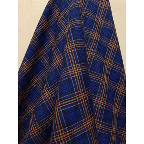 Jual Kain Kotak Semi Wool Biru Navy Garis Krem Orange Harga Per