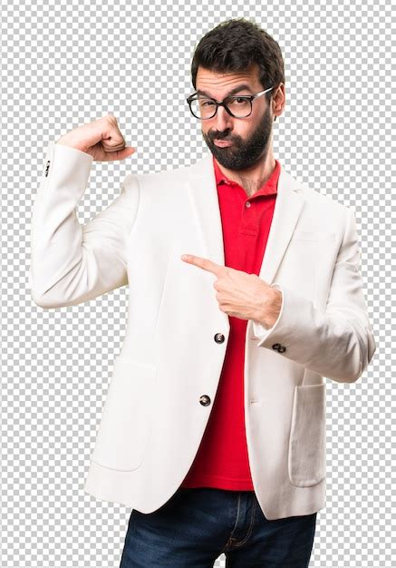 Premium Psd Brunette Man With Glasses Making Strong Gesture