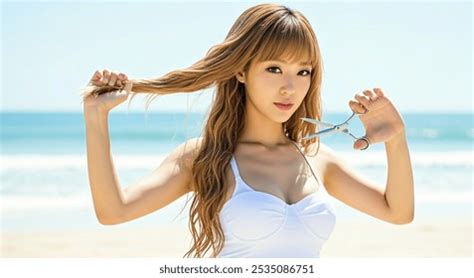 Stunning Asian Blonde Woman Tight White AI Generated Image 2535086229 Shutterstock