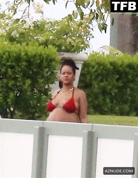 Rihanna Sexy Seen Showing Off Her Boobs In A Red Bikini Top In Barbados Aznude
