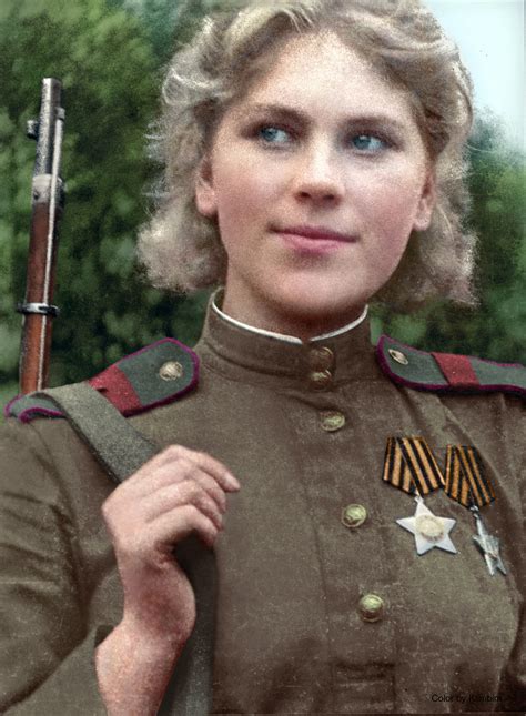 Roza Shanina Soviet sniper during World War II credited with 59 confirmed kills (colorized ...