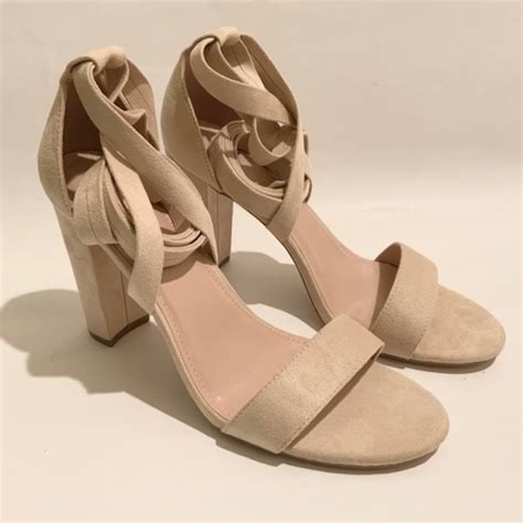 Fashion Sandals Shoes Beige Nude Chunky Ankle Strappy Sandal Pumps Lace Up High Heels Open