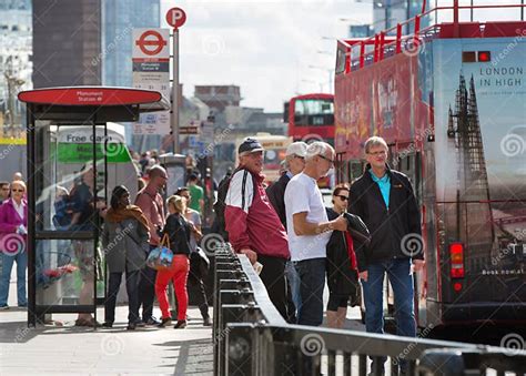 London City Of London Street And People Waiting Bus On The Bus Stop