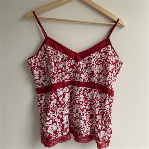 Super Cute Red And White Floral Top Branded As Evie Depop