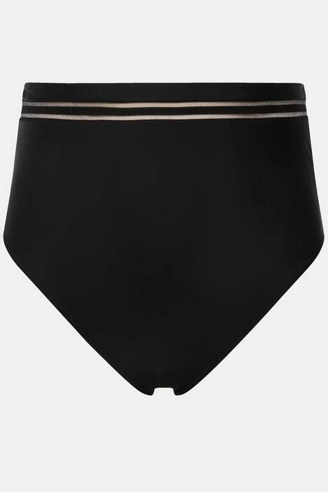 Mesh Panel High Waisted Bikini Bottoms Black Ulla Popken