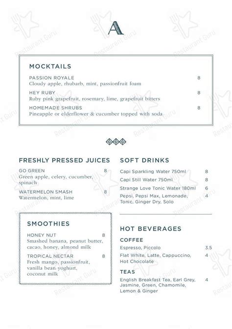 Menu At The Alcott Restaurant Lane Cove