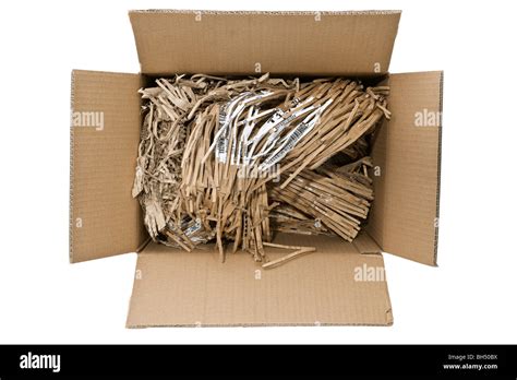 Looking Down Inside A Cardboard Box Full Of Shredded Cardboard Recycled