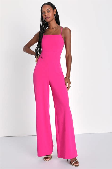 Flirty Hot Pink Jumpsuit Lace Up Jumpsuit Backless Jumpsuit Lulus