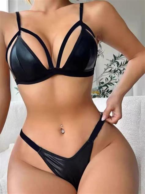 Sexy Temptation Charming Flirting Three Points Bikini Fun Patent Leather Underwear
