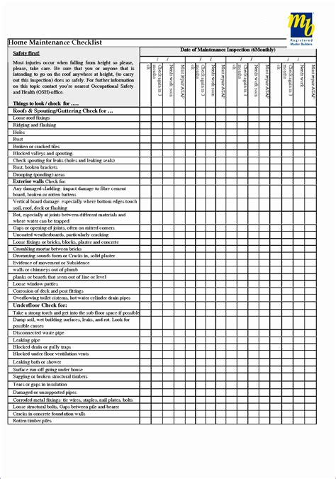 Excel Preventive Maintenance Template