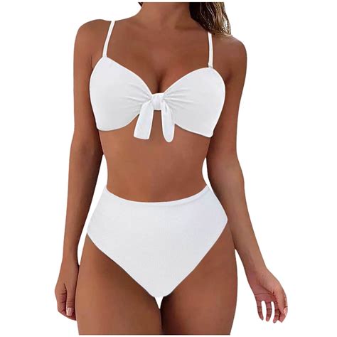 Erwazi Women S Two Piece Bikini Set High Waisted Knot Bathing Suit Spaghetti Straps Swimsuit